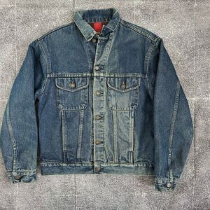 Men's Vintage 90s GAP USA Dark Blue Flannel Lined Trucker Denim Jean Jacket Sz S